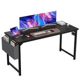 63 Inch Desk Office with Storage, Modern Simple Style Gaming Computer Table for Youth Student Adult, Metal and Wood Home Office Furniture, Black