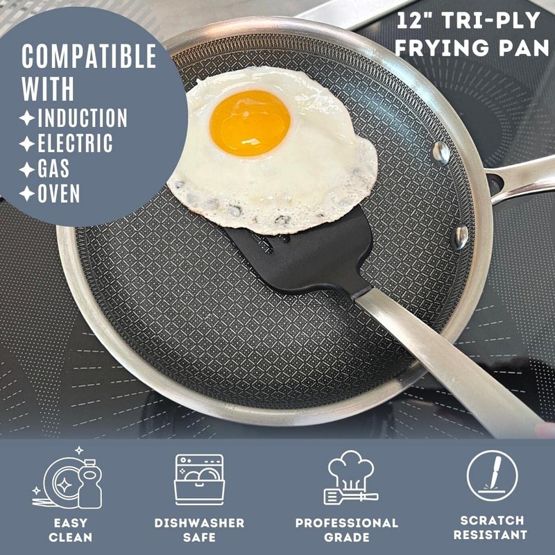 Lexi Home Tri-ply 12" Stainless Steel Scratch Resistant Nonstick Frying