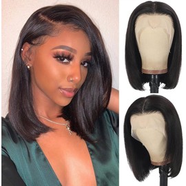 13x4 Lace Front Wigs Human Hair Bob Wigs for Women Human Hair Short Hair Straight Glueless Bob Wigs Human Hair Pre Plucked with Baby Hair 14 Inch Perruque Femme Humain Naturel