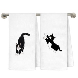 Tuxedo Cat Kitchen Towels, Tuxedo Cat Gifts for Women, Cute Black and White Kitty Kitten Decorative Dish Tea Hand Towels for Kitchen Bathroom, 16x24 Inches Set of 2