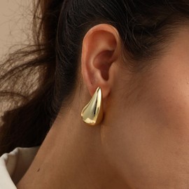 Fissen Teardrop Earrings for Women, Lightweight Gold Drop Earrings for Women, Hypoallergenic Chunky Gold Hoop Earrings with 925 Sterling Silver Post, Dupes Jewelry for Women(F-Gold)