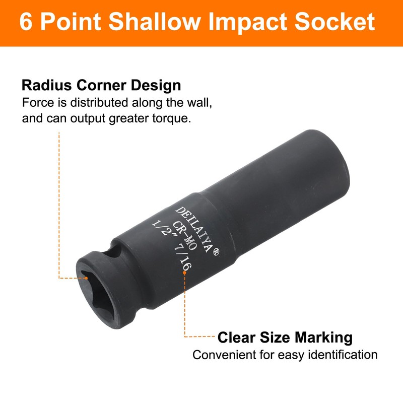 sourcing map 7/16 Inch SAE Deep Impact Socket 1/2 Inch