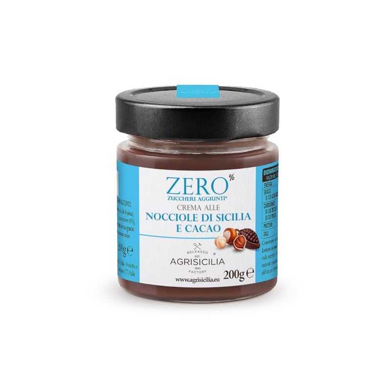 Crema Spalmabile Nocciole di Sicilia e Cacao Zero% Zuccheri