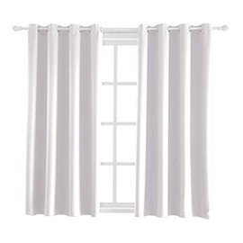 BEGOODTEX Inherent Fire Resistant White Curtains Room Darkening Blackout Window Curtains, Greyish White, 8 Silver Grommet, 52Wx63L Inch,Pack of 1 Panel for Office School Hotel