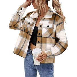 HOTOUCH Plaid Shacket Jacket Women Ladies Flannel Shirts Winter Teachers Outfits