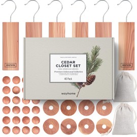 WAYHOME Cedar Blocks for Clothes Storage, Chips, Balls & Rings – 40-Pack Natural Cedar Wood Closet Freshener, Odor Eliminator & Moisture Absorber for Drawers & Storage