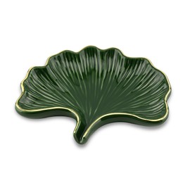 YoHyien Ceramic Soap Dish with Drainage, Ginkgo Leaf Shaped Soap Dish for Bathroom, Self Draining Soap Holder for Shower, Kitchen, and Sink, Keep Soap Dry & Easy Cleaning (Green)