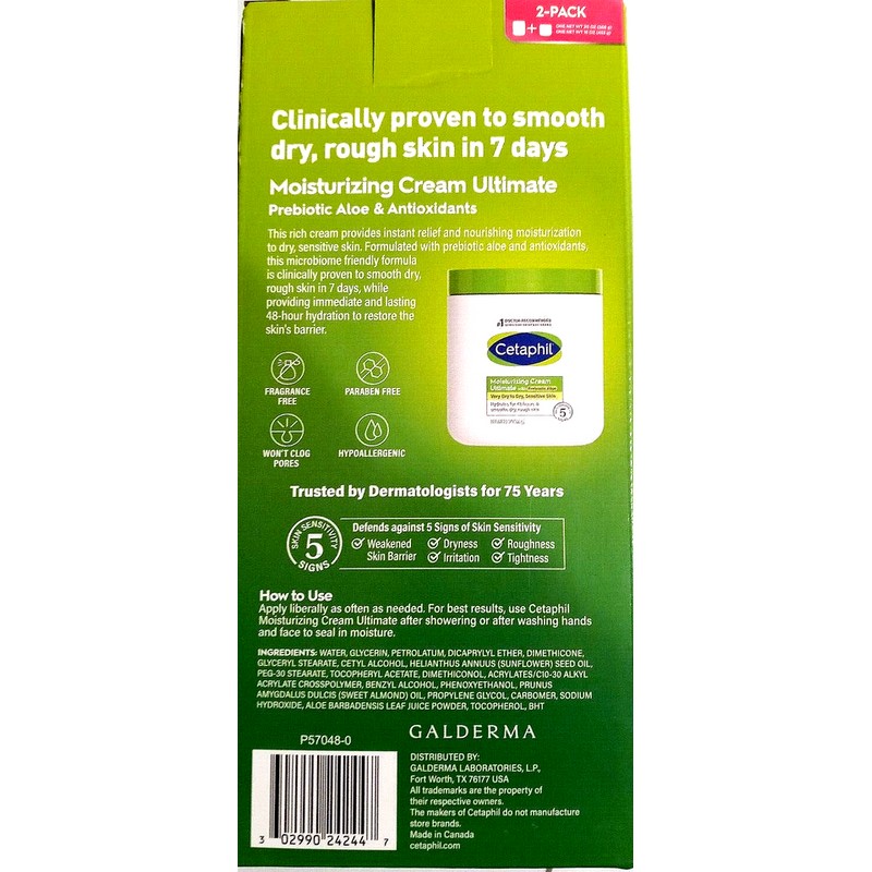 Cetaphil Moisturizing Cream Ultimate with Prebiotic Aloe, 2 Pack (20