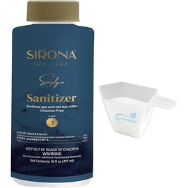 Sirona Spa Care Simply Sanitizer (82317) 16 oz. - Spa, Pool and Hot Tub Non-Chlorine Liquid Sanitizer for Clear, Clean Water - Bundle with Measuring Cup