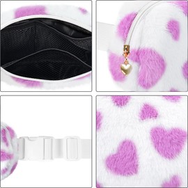 Fuzzy Belt Bag Waist Fanny Pack for Girls Cute Lovely Heart Waist Packs Crossbody Bags for Women Trendy Teen Girl Kids Daughter Sister Her Preppy Girly Stuff Fuzzy Plush Waist Pack Bag, Purple