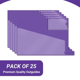 Doctor Stuff - Small Bottom Tab Vinyl Outguides, Diagonal Cut Front Pocket, Top Charge Out Slip Pocket, Plastic File Folder, Letter Size 9" x 13-1/4", Purple, 25/Box