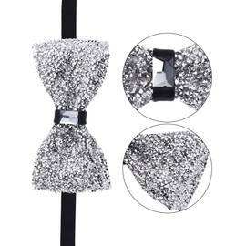 2 Pieces Rhinestone Bow Ties Banquet Bowties Men's Pre-tied Bow Ties for Wedding and Parties (Silver)