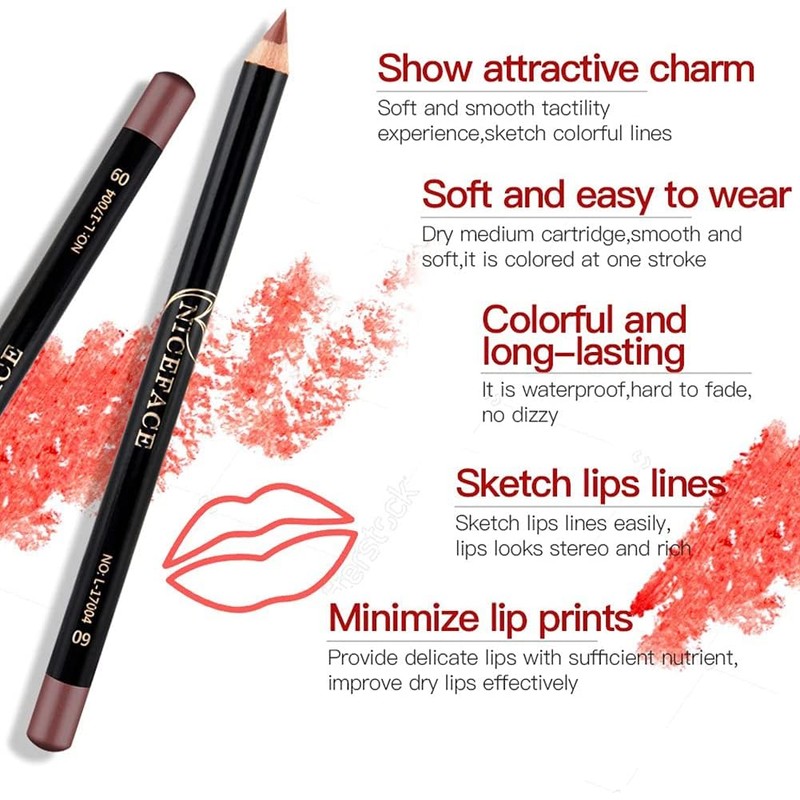 12pcs/set Lip Liner Pen, Professiona Lipstick Pen Impermeable Larga duración