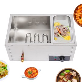 Fichiouy Commercial 850W 2/3 Pans Hot Well Food Warmer, 2/3-Pan Bain Marie Food Buffet Table Steamer Wet Heat Countertop for Restaurant (3 Pots Food Warmer)