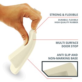 Home Premium Door Stoppers for Bottom of Door, Rubber Door Stop Wedge (4 Pack, White)