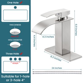 LUFG Bathroom Faucets Brushed Nickel Waterfall Bathroom Sink Faucet Modern Single Handle Bathroom Faucet for 1 or 3 Hole Mxier Tap Washbasin Faucet with Deck, Pop-up Drain and Supply Hoses 2 Pack