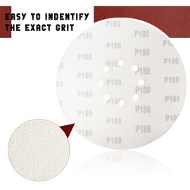 9 Inch 8 Hole Sanding Disc, GOH DODD 180 Grit 15 Pieces Hook and Loop Sandpaper Aluminum Oxide Sanding Pads Sand Paper for Drywall Sander Wood Metal Glass Plastic Leather Rubber