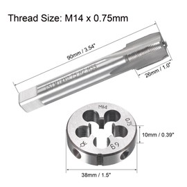 sourcing map M14 x 0.75mm Metric Tap and Die Set, Machine Thread Screw Tap with Round Threading Die, Tap & Die Kit for Nut Screw Bolt Thread Repair