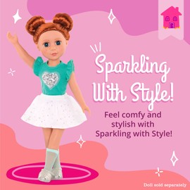Glitter Girls – 14-Inch Doll Clothes – Sparkling with Style Glittery Top and Skirt Regular Outfit - Doll Top & Skirt, Green White - 3+ Years