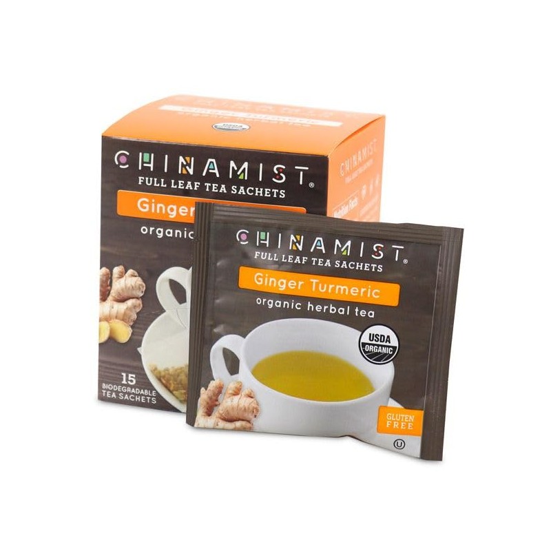 China Mist Full Leaf Tea Sachets, Ginger Turmeric Organic Herbal