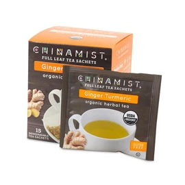 China Mist Full Leaf Tea Sachets, Ginger Turmeric Organic Herbal Tea, 15 Biodegradeable Tea Sachets