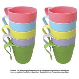 Engelland - Pack of 10 Drinking Cups with Handle, Plastic Cups, Children's Cups, Coffee Cups, Colourful Mix, BPA-Free, 0.33 Litres