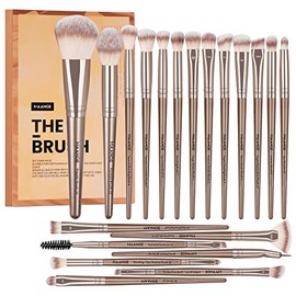 Brochas de Maquillaje Profesional 20 Piezas Set de Brochas Maquillaje Sombras de Brochas para Ojos Sintéticas de Alta Calidad Rubor Pinceles de Maquillaje Facial-Marrón