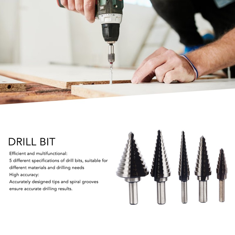 5Pcs Step Drill Bit Set Alloy Steel High Accuracy Multifunctional