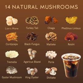 Decaf Mushroom Instant Coffee, 14 Mushrooms Supplement, Large 80 Servings | Lion’s Mane, Reishi, Chaga, Cordyceps, Shiitake | Energy Focus Immunity | Decaffeinated Instant Coffee Powder, 8.45 Oz