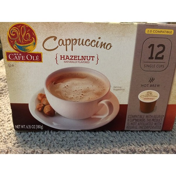 H.E.B. Cafe Ole Cappuccino HAZELNUT Flavored 12 single cups