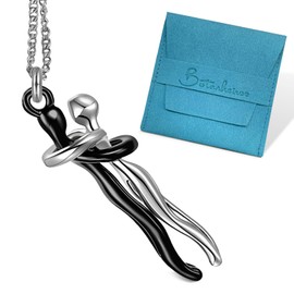 Licetauig Couple Hug Necklace Gift for Boyfriend and Girlfriend Soulmate Couple Promise Cute Pendant Hugging Love Pendant Personality Jewelry (Silver & Black)