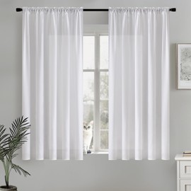 MIULEE White Privacy Sheer Curtains That Let Light in Non-See-Through Semi Sheer Curtains Light Filtering Window Curtains Drapes for Living Room Bedroom 42 X 54 Inches Long 2 Panels Set