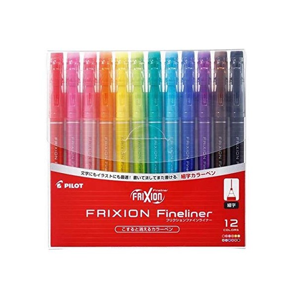 Pilot Frixion Fineliner Erasable Marker Pens, Fine Point, Assorted 12 Colors Set (Sffl-144F-12C)