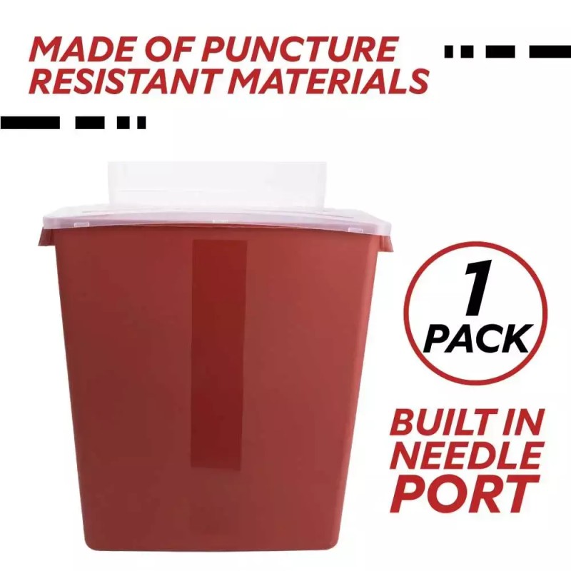 Rubbermaid 메데겐 샤프 컨테이너 3갤런 빨간색/검정색 큰 비틀림 경로 뚜껑
