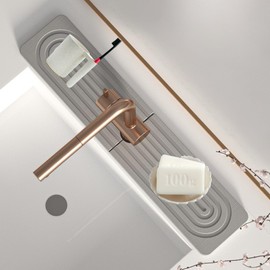 Velony Vacay Faucet Mat for Kitchen Sink, Kitchen Faucet Mat Sink Splash Guard, Super Absorbent for Bathroom Counter Quick Stones Mat [Light Grey, 23.6" x 3.9"]