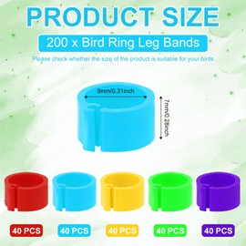 200pcs Poultry Anklets, 0.3 Inch Bird Rings Leg Bands Plastic Bird Leg Bands Chicken Charm Poultry Leg Bands, Easy to Identify for Chicks Pigeon Small Poultry (5 Colors)