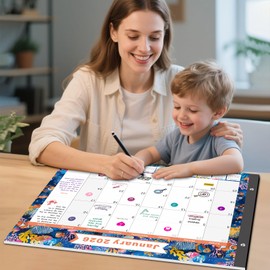 Gannyfer Desk Calendar 2025-2026 - 18 Month Table Montly Calendar, Large 22" x 17" Desktop Pad Calendar for Planning and Organizing in Your Family, School or Office(6 Stickers Included, Blue)
