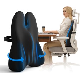 ZZ-WELL Lumbar Support Pillow for Office Chair - Memory Foam Office Chair Back Support - Ergonomic Lumbar & Back Support Pillow with Strap, Machine Washable Cover (Black)