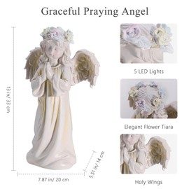 Kssiaz Angel Garden Statue,Memory Guardian Solar Garden Decor with Warm Light,Waterproof Outdoor Garden Decor Praying Angel Figurine Sculpture for Lawn Yard Patio,Sympathy Present,White