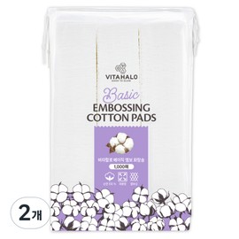 Vitahalo non-fluorescent embossed pure cotton cotton pads large capacity, 1000 pieces, 2 pieces / 비타할로 무형광 엠보싱 순면 화장솜 대용량, 1000개입, 2개