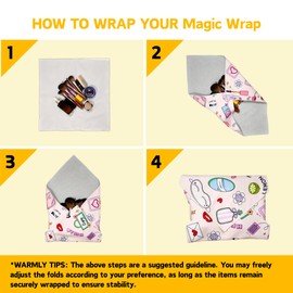 Juyanxy Self-Adhesive Magic Cloth Makeup Bag & Multi-Use Organizer|21.7"x 21.7" Portable Travel Cosmetic Bag, Camera Lens Protector, Laptop Sleeve|Pet Doodle Design Reusable Washable Storage Wrap