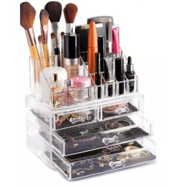 Super Z Outlet 2pc Acrylic Cosmetic Makeup Organizer & Jewelry Drawer Storage Box Display Case