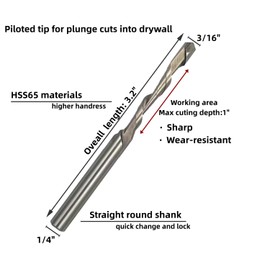 12 Pieces Drywall Cutting Tools 3/16 Inch Guide Point Cutting Bits,HSS65(M2) Materials Drill Bits, Cutting Drywall, Used for with Spiral Saw and Power Tools