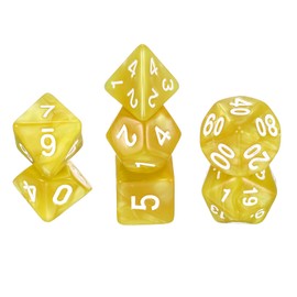 sourcing map Polyhedral Dice Set, 7 Pcs Acrylic Dice for Role Playing Table Games Tabletop Gaming Accessories, Pearl Pattern Golden Yellow