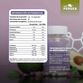 A&G Persea - Capsulas De Colageno Con Biotina 90 Capsulas, Con Magnesio, Extracto de aguacate, Vitamina E y C, sin sabor