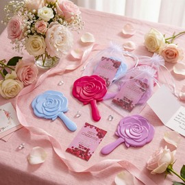 36 Sets Rose Handheld Mirrors Bulk for Women Christian Compact Makeup Mirrors with Organza Bags Pink Floral Handheld Pocket Mirror for Church Women Party Favor