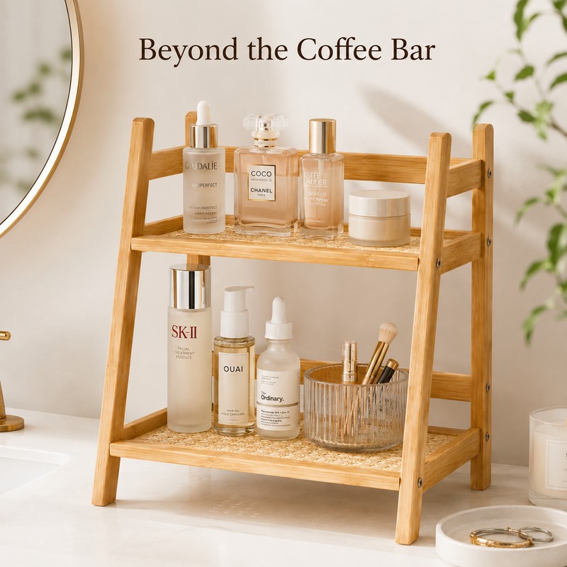 Bamboo Countertop Organizer for Coffee & Kitchen Storage - 2-Tier