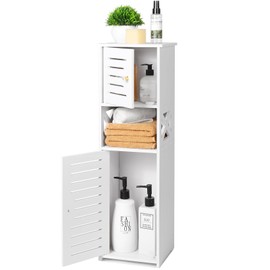 Small Bathroom Storage Cabinet, Freestanding Weatherproof Bathroom Furniture Cabinets with Double Door and 3 Tier Shelf, Small Bathroom Floor Cabinet for Bathroom, Living Room, Bedroom (B2-style)