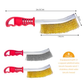 Tekenewbse Pack of 3 Hand Wire Brush, 140 mm Brass Wire Brush and Stainless Steel Brush, Wire Brush, Steel Brush, Metal Brush for Workshop, Household and DIY Projects