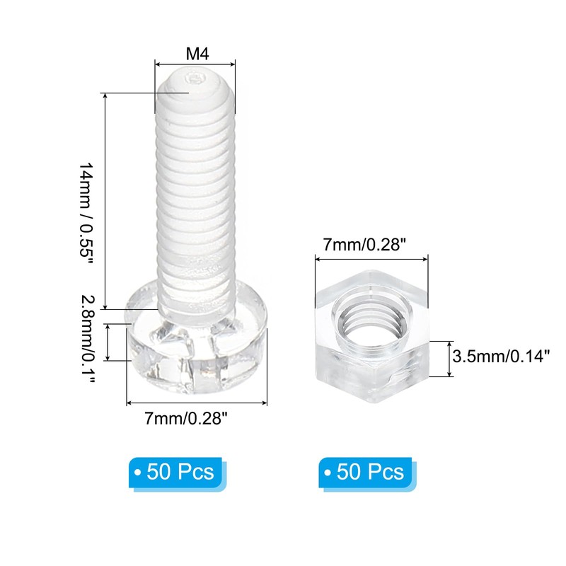 PATIKIL Kit de Tornillos de Acrílico Transparente M4x14mm y Tuercas